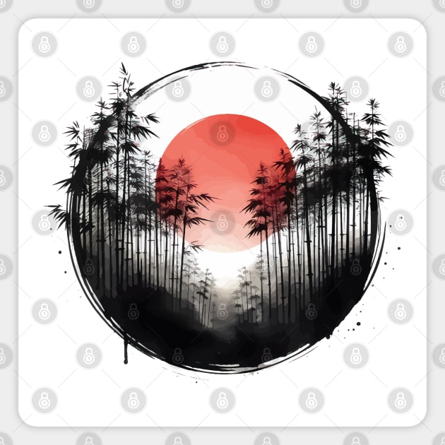 Bamboo Forest Sumie Enso Circle Magnet by TomFrontierArt